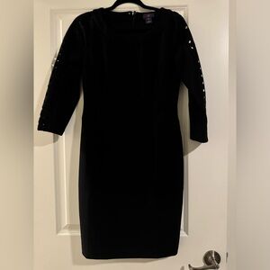 Black Women's Fitted Dress with Lattice Sleeve Detail